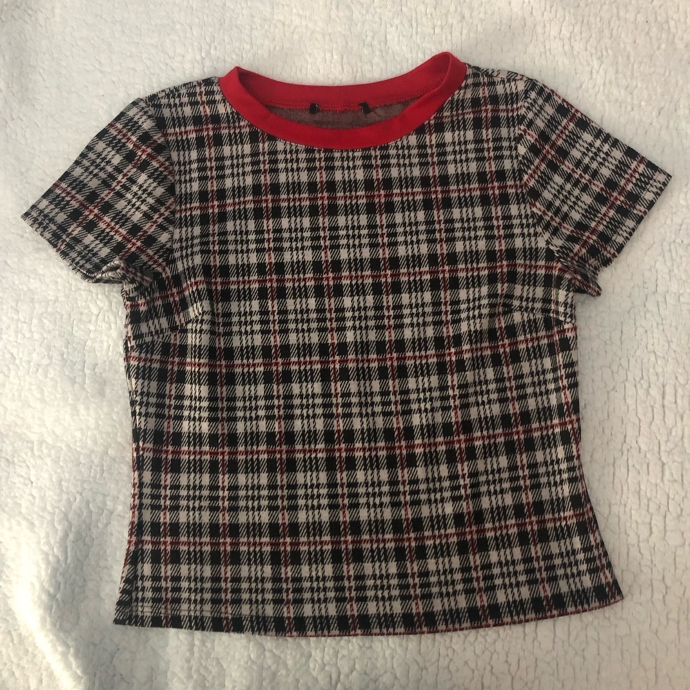 Black White Red Plaid T-Shirt